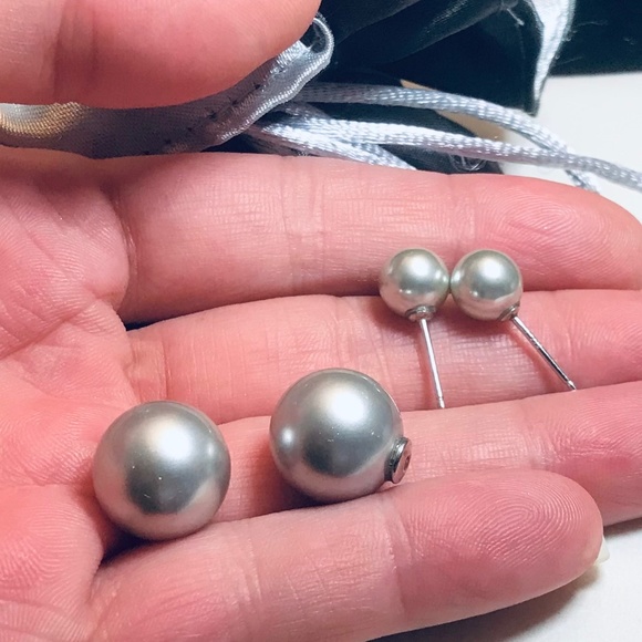 Sterling Silver Double-Ended Pearl Ball Earrings - Picture 4 of 5